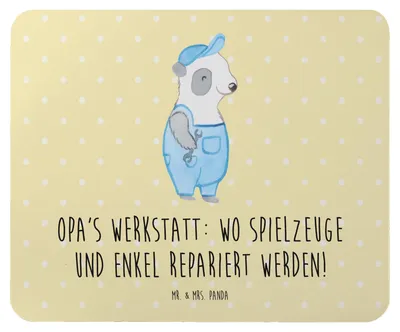Produktbild von Mr. & Mrs. Panda Mousepad Großeltern Werkstatt - Gelb Pastell - Geschenk, pc, Lächeln, Enkelkinder, Mauspad, Mouse Pad, Generationen, computermatte, Geschenke, Weisheit