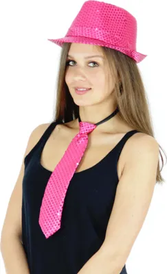 Produktbild von pinkfarbene Paillettenkrawatte Pailletten Krawatte Glitzer pink