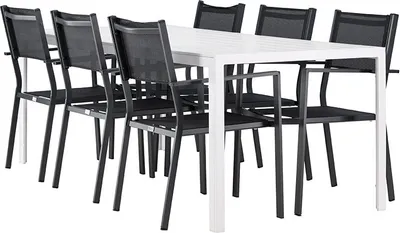 Zdjęcie produktu dla Break zestaw ogrodowy stół 90x205cm biały, 6 krzeseł czarnych.