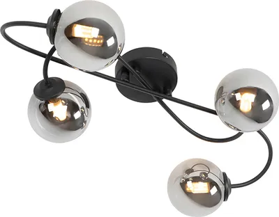 Produktbild von QAZQA - Landhaus I Vintage Moderne Deckenleuchte I Deckenlampe I Lampe I Leuchte schwarz 4-flammig-Licht mit Rauchglas - Athen I Wohnzimmer I Schlafzimmer - Länglich - LED geeignet G9