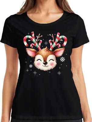 Produktbild von Rentier Zuckerstange Süß Schnee - Weihnachten Weihnachtsgeschenk Christmas Damen T-Shirt, Schwarz, XL