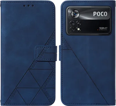 Produktbild von Xiaomi Poco X4 Pro 5G Hülle, Schlank Prägung Flip Leder Kartenfächer Schutzhülle mit Ständer für Xiaomi Poco X4 Pro 5G Blau