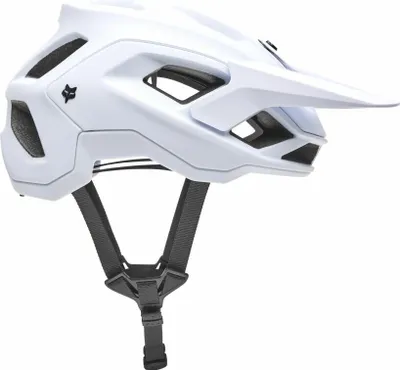 A white bicycle helmet shown from a side-angle against a white background.