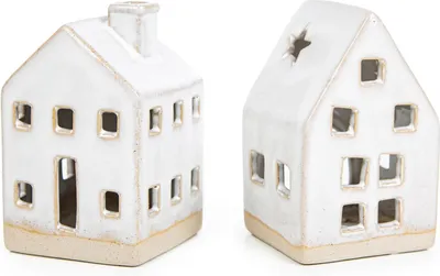 Produktbild von Hauslaterne Teelichthalter aus Steingut beige creme Hygge Scandi Deco Landhaus 10,5 cm