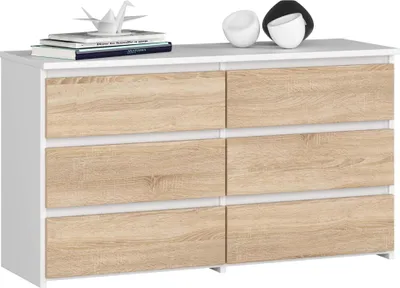 Obrázek produktu pro Komoda CL100 se 6 zásuvkami v bílé a sonomanském dubu pro úložný prostor a styl