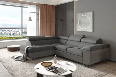 Produktbild von Couchgarnitur JADE Stoff Dunkelgrau mit Schlaffunktion Ottomane Links
