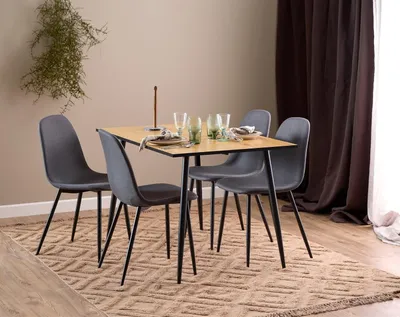 Produktbild von Essgruppe >Wilma< (5-teilig) Stühle dunkelgrau, Tisch Wildeiche - 120x75x80 (BxHxT)