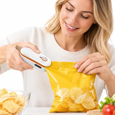 Produktbild von Folienschweißgerät Mini, Beutelversiegler mit Temperaturregelung, Cutter und Magnet, kompakt und tragbar, für Chips-, Snack- und Lebensmittelbeutel