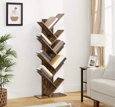 Produktbild von Hochschrank in Form eines Buches – 9-facher Bodenständer – Raumsparende Eckwand – Holzregal für Wohnzimmer, Schlafzimmer & Heimarbeit