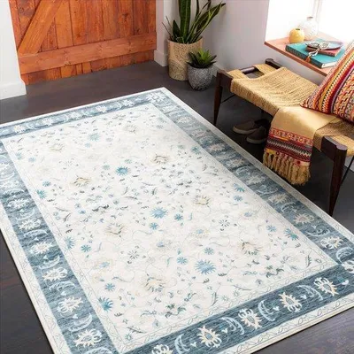 Produktbild von Antirutsch Matte blau 90x150cm Blumenmuster