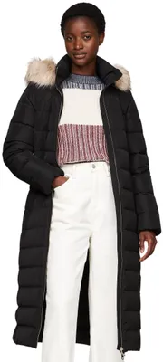 Produktbild von Tommy Hilfiger Damen Daunenmantel Heritage Tyra Maxi With Fur mit Kapuze, Schwar