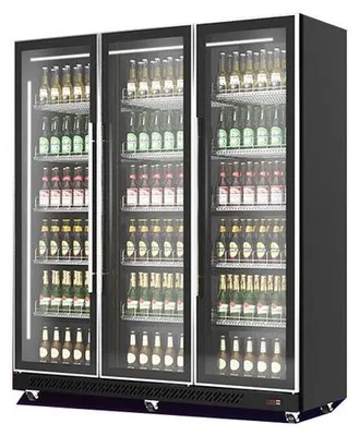Produktbild von Gastro Getränkekühlschrank | Flaschenkühlschrank | Gewerbekühlschrank | 3 Glastüren | Schwarz | 1200 Liter | 0 bis +10 °C