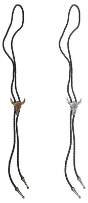 Imagen del producto de 2 corbatas de imitación de cuero, con diseño de cráneo de vaca, estrella de Texas Ranger y cadena, para hombre, estilo rodeo