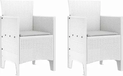 Immagine prodotto di vidaXL Sedia da giardino con cuscini, 2 pezzi, bianco, 53 x 49 x 85 cm, polipropilene