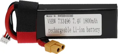 Produktbild von vhbw Akku kompatibel mit XT60 Stecker für Modellbau z.B. Racing Car, Helikopter, Flugzeug (1800mAh, 7,4V, Li-Polymer, 108 x 36 x 15 mm)