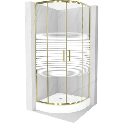 Obrázek produktu pro Mexen Rio půlkruhový sprchový kout 70 x 70 cm, Pruhy, Zlatá + sprchová vanička Rio, Bílá - 863-070-070-50-20-4710