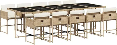 Produktbild von vidaXL 11-tlg. Garten-Essgruppe mit Kissen Beige Poly Rattan