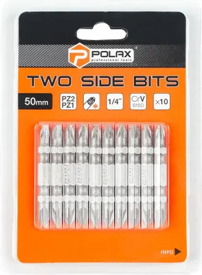 Zdjęcie produktu dla Zestaw bitów dwustronnych 50mm PZ2 - PZ1 1/4" 6150CRV (10 szt) Polax