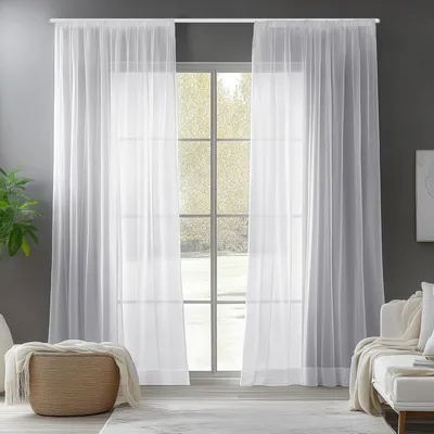 Imagen del producto de Cortinas de voile: Translucidez, crean privacidad, con cinta para pliegues, 140 x 290 cm, color blanco