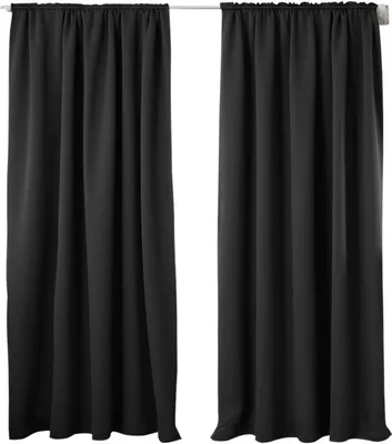Produktbild von WOLTU 2er Set Gardinen Vorhang Blickdicht Kräuselband für Schiene, 250 g/m² Schwere Verdunklungsvorhänge Thermovorhang kälteschutz lichtdicht,Schwarz,135x245 cm