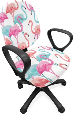 Produktbild von ABAKUHAUS Aquarell Bürostuhl Schonbezug, Hawaii Flamingos, dekorative Schutzhülle aus Stretchgewebe, Baby Blue Lachsrosa