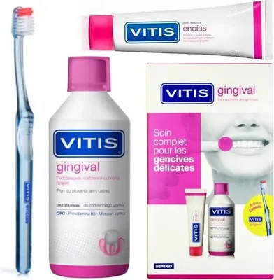Obrázok produktu pre Vitis | Zubn pasta - Sada na starostlivos o stnu dutinu - 500 ml stnej vody + 100 ml zubnej pasty + zubn kefka - Pre citliv asn