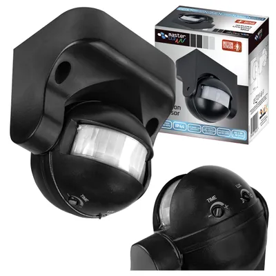 Produktbild von MasterLED PIR Bewegungsmelder 180° Schwarz IP44 – Wandmontage Infrarot Sensor für Außenbeleuchtung, einstellbar