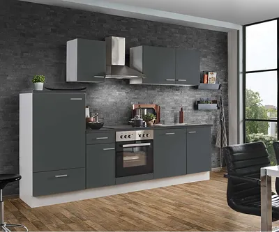 Produktbild von Küchezeile mit E-Geräten White Graphit 270cm LIVERPOOL-87 inklusive Geschirrspüler