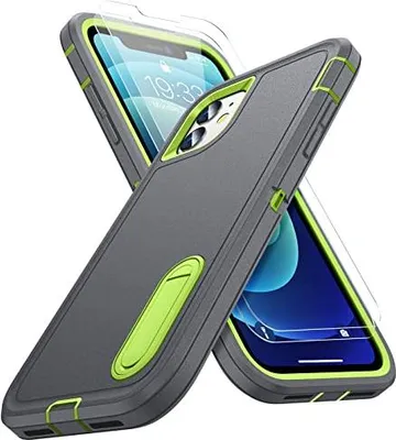Produktbild von Hülle + 2x gehärtetes Glas für Apple iPhone 12/12 Pro Grau Ständer