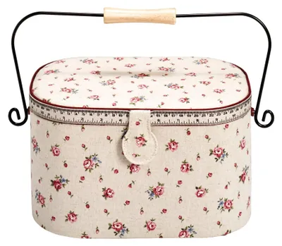 Image de Mallette de couture rembourrée taille. L ovale vintage avec motif "Country rose" (beige, rose)