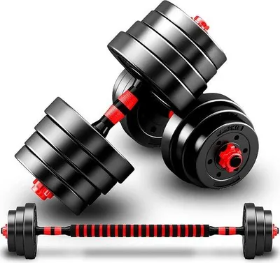 Produktbild von Verstellbares Hantelset – Kurzhanteln für das Fitnessstudio – Gewichtstraining zu Hause – 3-in-1-Design – 10 Kilogramm – Rot