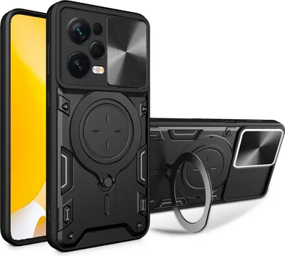 Produktbild von Handyhülle für Xiaomi Redmi Note 12 Pro 5G Dual-Layer Stoßfest Rüstung Hülle mit Dia Kameraschutz und Kreisförmig Ring Ständer Schwarz