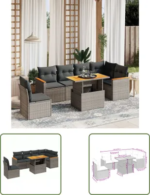 Produktbild von The Living Store 7-tlg. Garten-Sofagarnitur mit Kissen Grau Poly Rattan