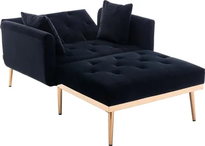 Obrázek produktu pro Pohovka – rozkládací pohovka 2-místná / skládací pohovka – nastavitelné opěradlo – samet – 165×90×77 cm – dřevěný rám – skládací – tmavě modrá