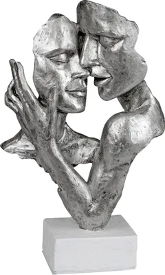 Produktbild von Exklusive Deko Büste Skulptur Liebespaar aus Keramik weiß/silber Höhe 32 cm
