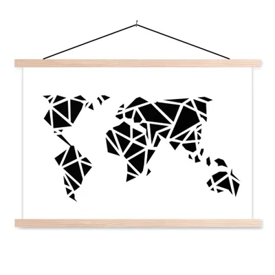Produktbild von MuchoWow® Textilposter Weltkarte - Schwarz - Weiß - Abstrakt - Kind - Jungen - Mädchen 60x40 cm mit holzfarbenen Rahmen - Bilder