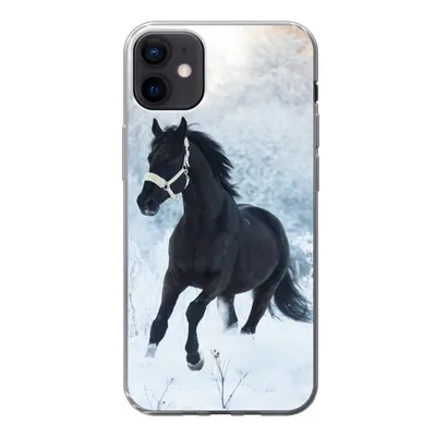Produktbild von MuchoWow® Handyhülle Schutzhülle Hülle für iPhone 12 mini Pferd - Schnee - Wald Silikon Softcase Handy Hülle - Bild