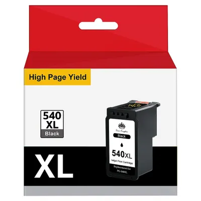 A product shot of a black ink cartridge in its packaging.