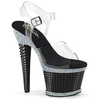 Produktbild von SPECTATOR-708RS Pleaser High Heels Plateausandaletten klar silber Strass schwarz