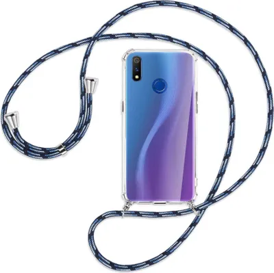 Produktbild von Handykette Backcover-Schutzhülle mit Band (Metall silberfarben) für Realme 3 Pro (X Lite) - Blautöne