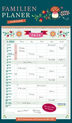 Zdjęcie produktu dla Kalendarz ścienny 2026 Family Planner Vintage Format: 27 x 46 cm
