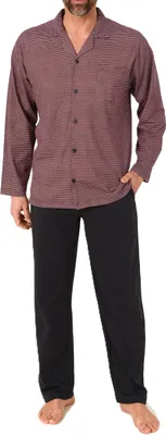Produktbild von Normann Herren Langarm Schlafanzug Pyjama zum durchknöpfen, auch in Übergrössen ; rot1 , 64