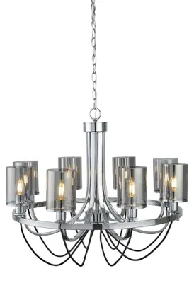 Immagine prodotto di Lampadario Contemporaneo Catalina Acciaio Cromo Vetro Fumè 8 Luci E14