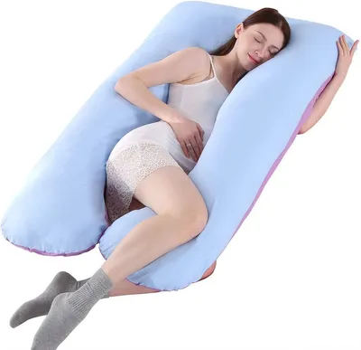 Produktbild von Stillkissen für Erwachsene, Aufbewahrungskissen und Komfortkissen, Schwangerschaftskissen in U-Form, Seitenschläferkissen mit Bezug, Baumwollkissen, 70 x 130 cm