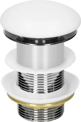 A close-up studio shot of a sink drain assembly.