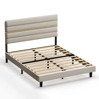 Produktbild von VASAGLE Bettgestell, Doppelbettgestell, passend für 160 x 200 cm Matratze, verstellbares gepolstertes Kopfteil, modern, beige