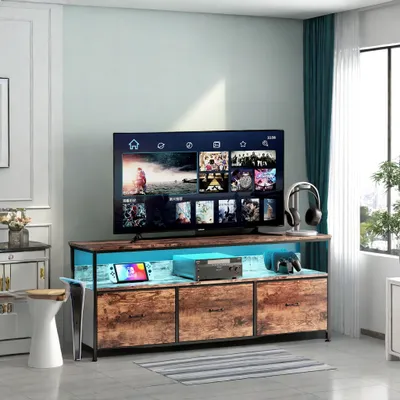 Produktbild von Multifunktionsmöbel-Kommode, TV-Kommode in Tigerfell-Farbpalette mit Tigerfell-Stoffschubladen, LED-Beleuchtung, Speicherschminktisch und Speicher-Küchenschrank