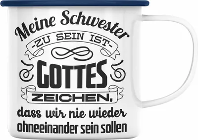 Produktbild von Trendation - Beste Schwester Emaille Tasse mit Spruch Geschenkidee Geburtstag Schwester von Schwester (Blau)