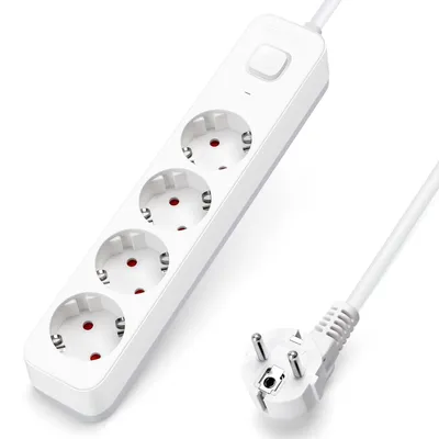 Imagen del producto de Regleta de enchufes Aigostar de 4 tomas con interruptor, regleta múltiple con protección para niños, distribuidor de enchufes con cable de 5 metros – Modelo de 4 tomas sin puertos USB, cable de 5 metros