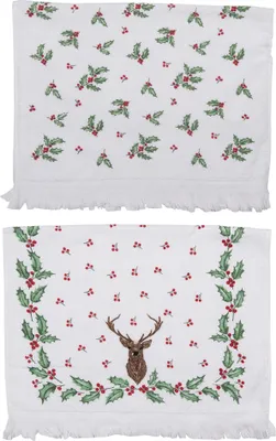 Produktbild von Clayre & Eef Gästehandtuch 2er Set 40x66 cm Weiß Rot Baumwolle